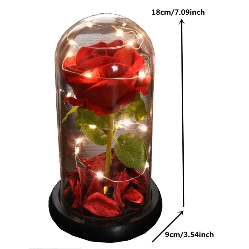 Ewig haltbare Rose im Glas mit LED-Streifen